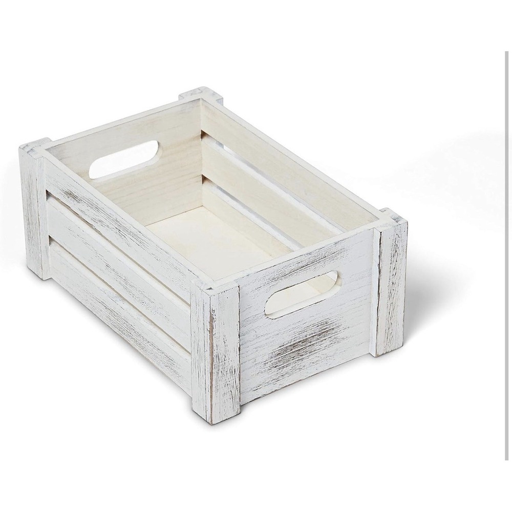 Farmhouse Wooden Crate Set | Whitewashed Nesting Storage Boxes Set of 2 - Picture 7 of 15